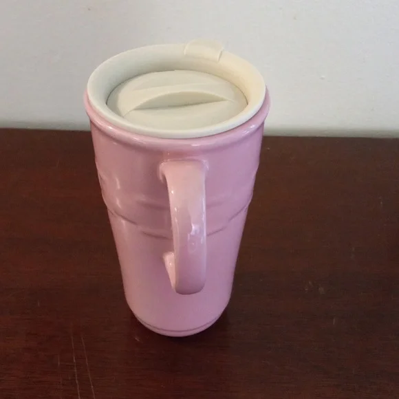 LONGABERGER Woven Traditions Pink Travel Mug with Lid Breast Cancer Ribbon NWOT - Picture 5 of 11